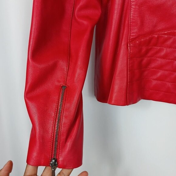 CORBANI Lambskin Moto Jacket Womens red size S genuine leather full zip - Picture 4 of 6